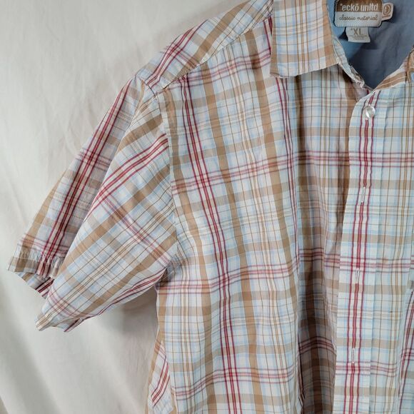 Vtg ECKO UNLIMITED SHIRT MEN XL MADRAS PLAID SHORT SLEEVE Pre Owned - Picture 3 of 16